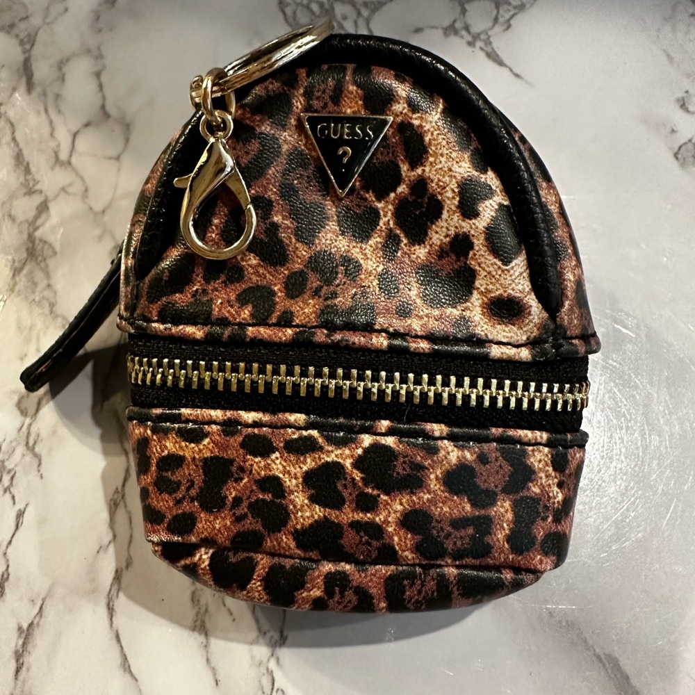 Guess Mini Backpack Change Purse Leopard Print